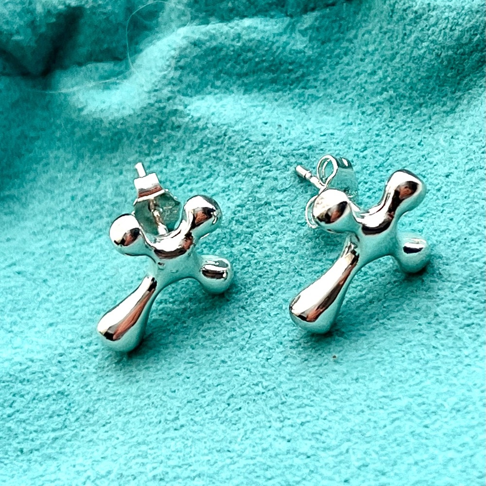 Sterling Silver Abstract Cross Stud Earrings